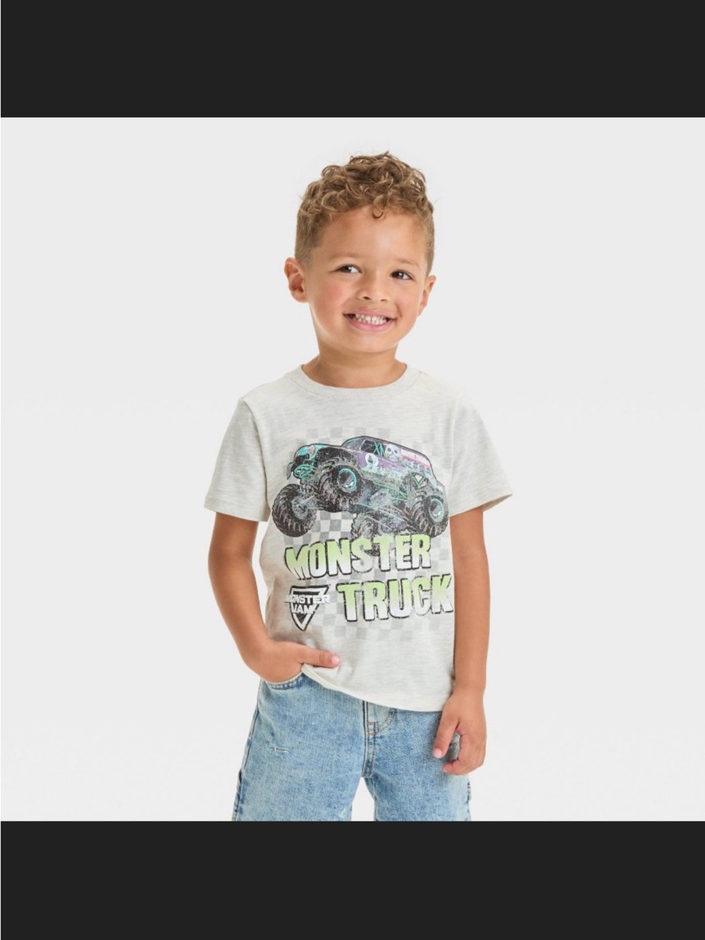 Like new, toddler boys’ Monster Jam t-shirt, beige, 3T